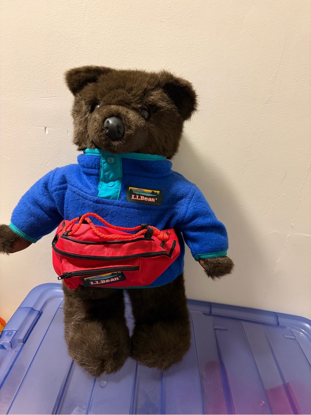 L.L. Bean standing Plush Bear Vintage ‘80’s w/ Fanny pack & Fleece jacket RARE!!
